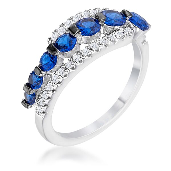 Ring with graduated round clear cubic zirconia stones set across a silvertone band