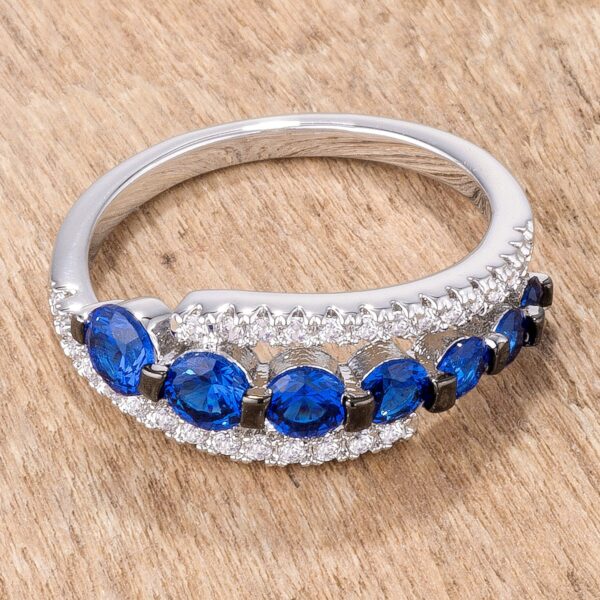 Side angle of the ring showing the width of the plated band and stone placement