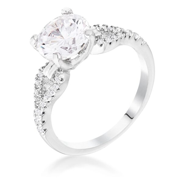 Silvertone ribbon design ring with a round clear cubic zirconia stone