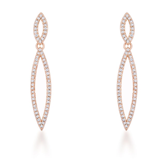 Pair of rose goldtone double teardrop drop earrings with pave-set round cubic zirconia stones