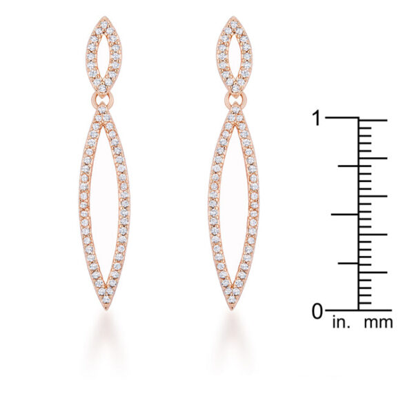 Rose goldtone teardrop earrings photographed at an angle to show plating finish and stone placement