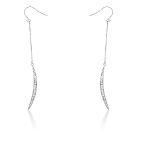 Pair of rhodium plated moon-shaped drop earrings with pave-set cubic zirconia stones