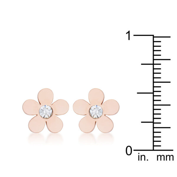 Close-up of a single flower stud earring showing the butterfly backing and petal detail