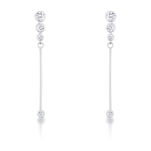 Pair of graduated drop earrings with round cubic zirconia stones, rhodium plated finish