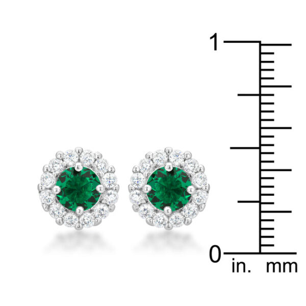 Close-up angle of the green cubic zirconia earrings showing prong setting detail and metal finish