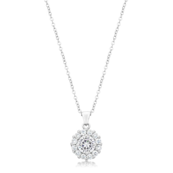 Bella Bridal Pendant in Clear, rhodium plated, with round cubic zirconia stones in a prong setting on its chain