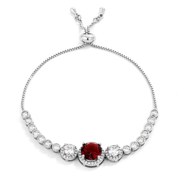 Silvertone bracelet with round red and clear cubic zirconia stones set along the band