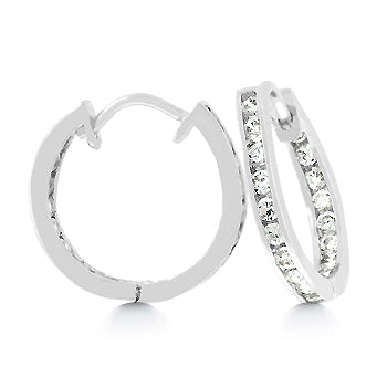 Hoop earrings with round cubic zirconia stones set in a channel along the band