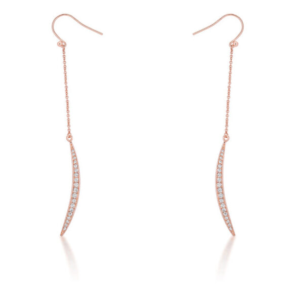 Rose goldtone moon-shaped drop earrings covered in pave-set round cubic zirconia stones