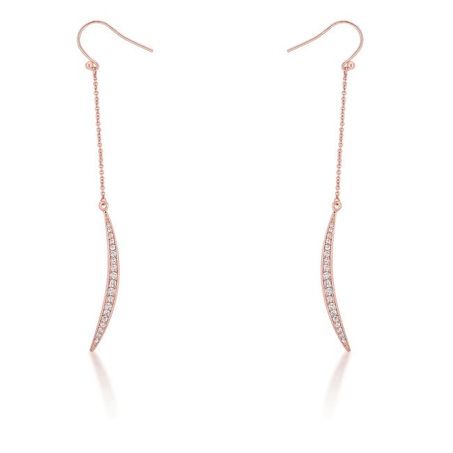 Rose goldtone moon-shaped drop earrings covered in pave-set round cubic zirconia stones