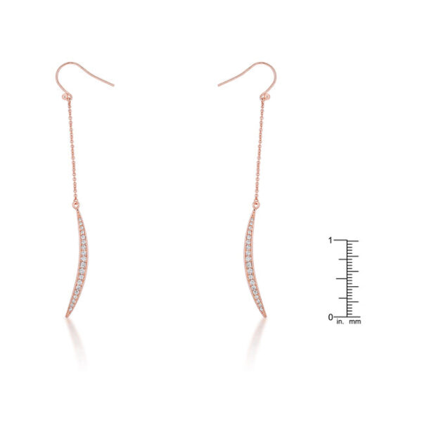 Close-up of the fish hook backing on a rose goldtone moon drop earring