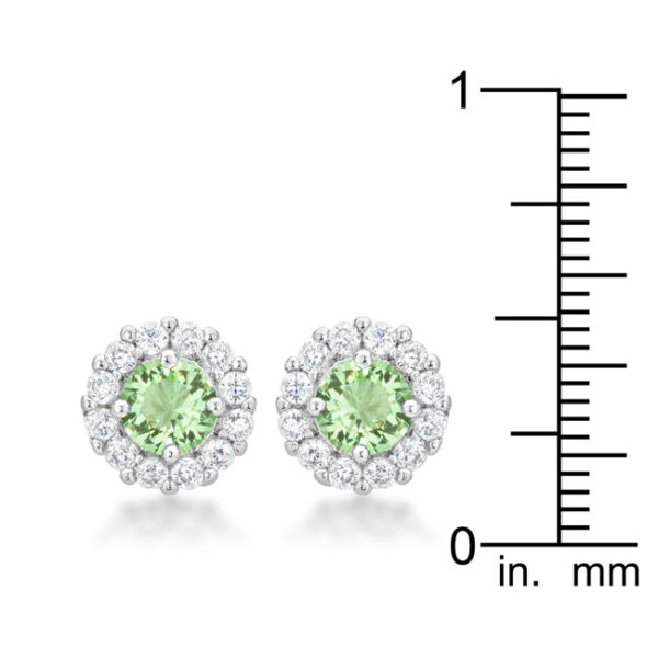Close-up of earring backing and prong-set cubic zirconia showing the rhodium plated surface