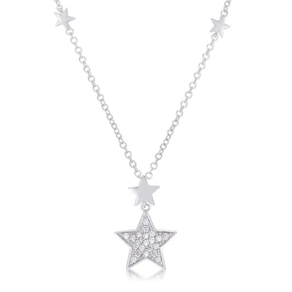 Necklace with small star charms along the chain and a larger pavé star pendant set with CZ stones