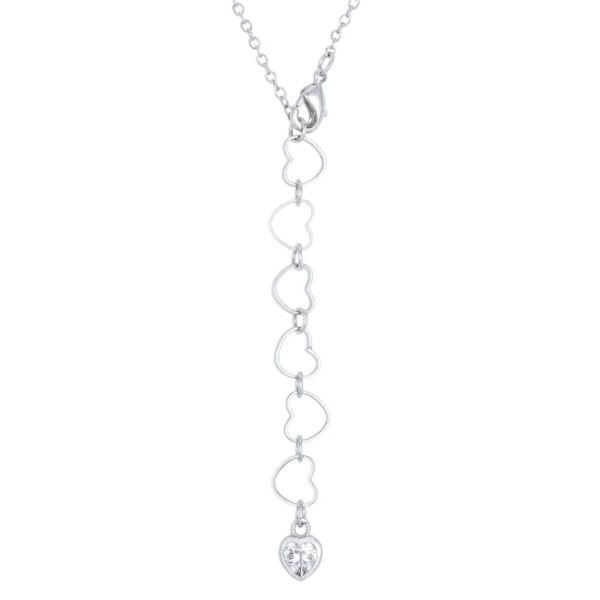 Close-up of the cubic zirconia stones set within one heart of the rhodium-plated pendant