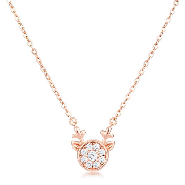 Reverse side of the rose gold plated reindeer pendant on its chain