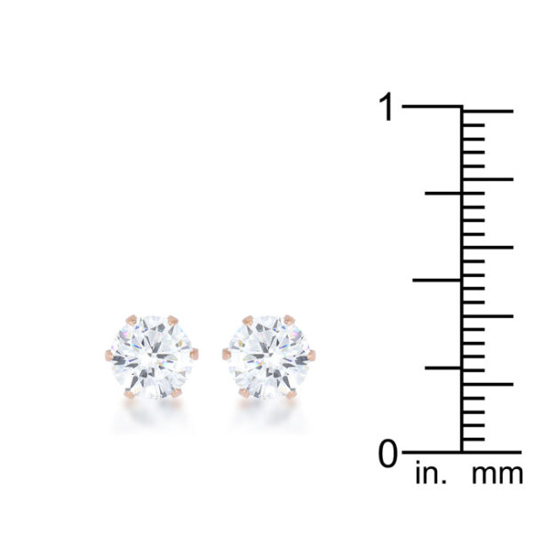 Rose goldtone stud earring shown from an angled side view to display its post back closure