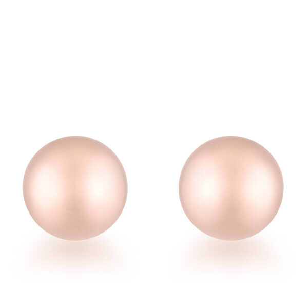 Rose gold plated sphere stud earrings shown facing forward against a plain background