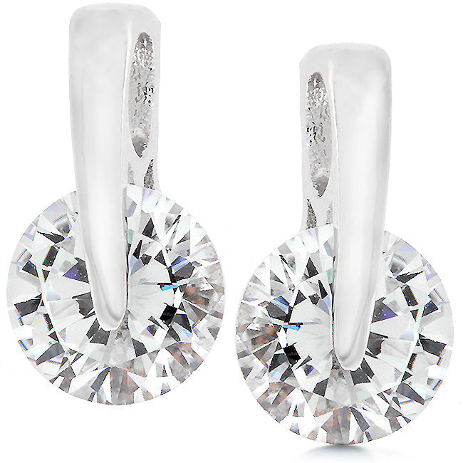 Pair of round cubic zirconia earrings with a bright rhodium plated finish and butterfly-post backs