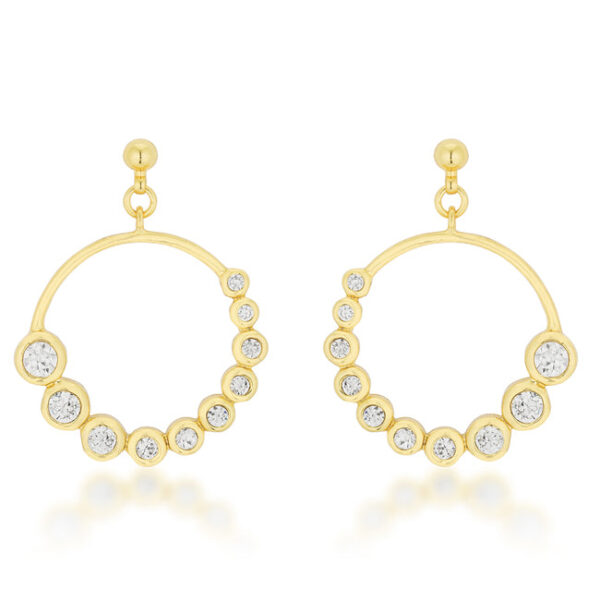 Close-up of a single graduated circle earring showing bezel-set cubic zirconia stones