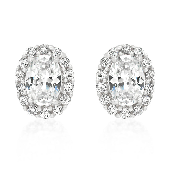 Pair of rhodium plated earrings with oval clear stones set in an antique-style prong mount