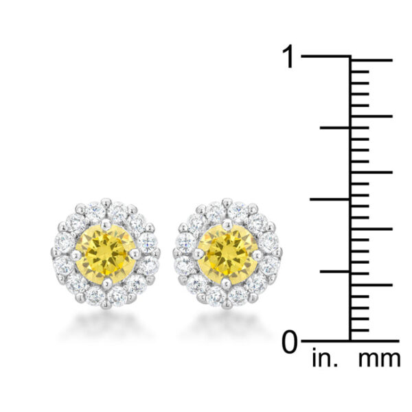 Close-up of one earring showing the butterfly post backing and prong-set stone
