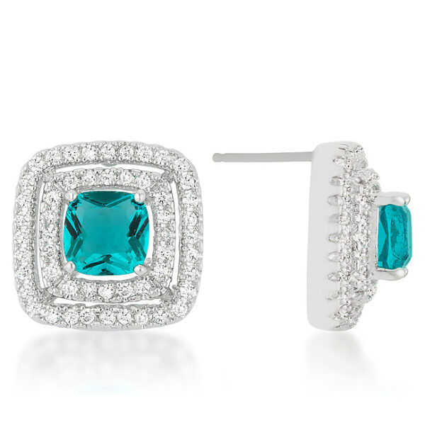 Close-up angled view of one Aqua Halo Stud Earring showing the stone and metal detail