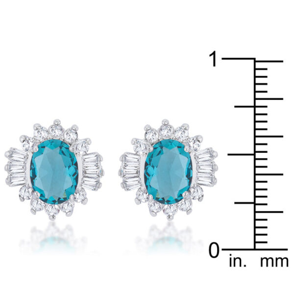 Aqua CZ stud earring photographed at an angle to show stone placement
