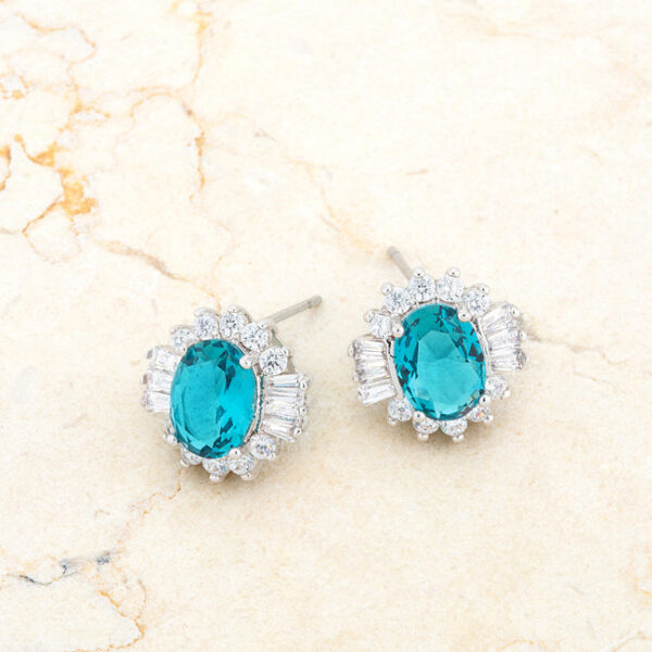 Aqua CZ stud earrings shown together beside each other for size comparison