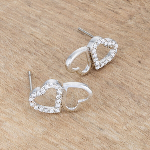 Side angle of melded heart stud earring showing the post backing
