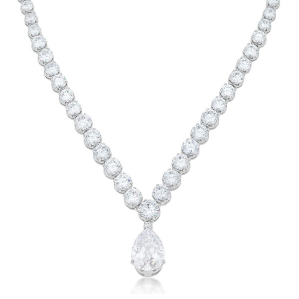 Pear-shaped drop necklace with pave-set round cubic zirconia stones and a box clasp