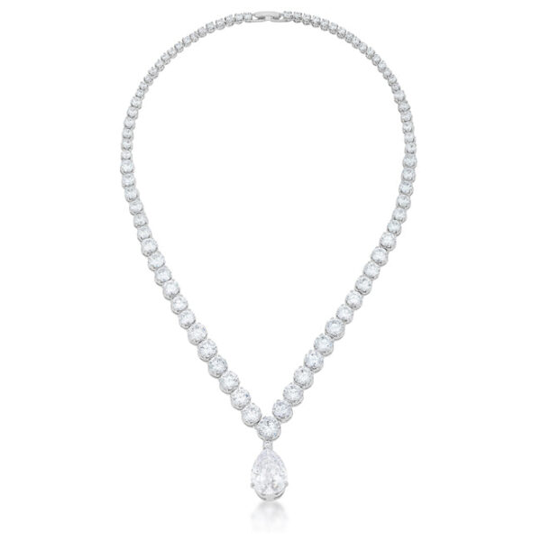 The necklace shown at an angle to display the pendant's shape
