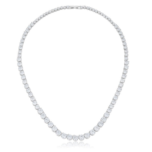 Necklace draped to show the graduated sizing of the round cubic zirconia stones