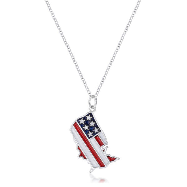 Pendant shaped like the U.S. map with a flag design, shown on a chain against a plain background