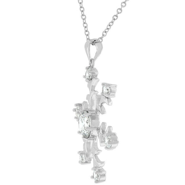 Close-up of the snowflake pendant showing the prong-set cubic zirconia stones and chain link