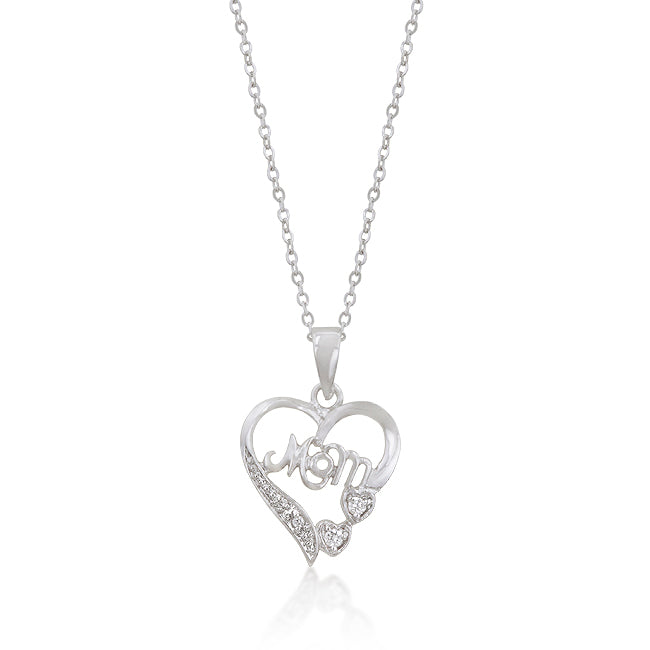 Heart-shaped pendant with cubic zirconia stones set in prongs, on a link chain
