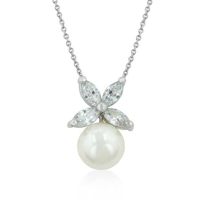 Butterfly-shaped pendant with marquise cubic zirconia stones set in prongs, on a link chain with lobster clasp