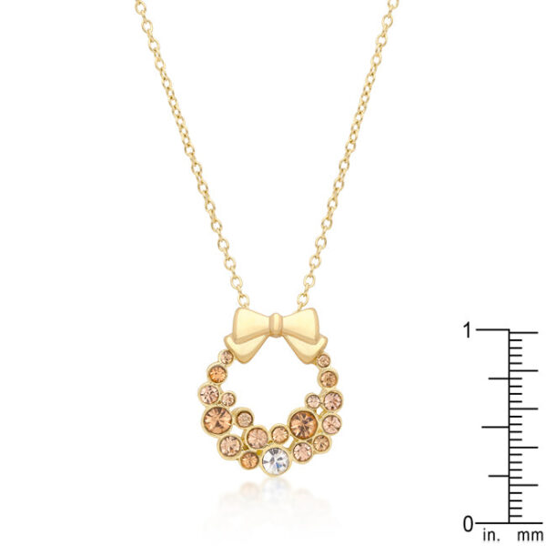 Close-up of the pendant's chain, lobster clasp, and champagne crystal detail