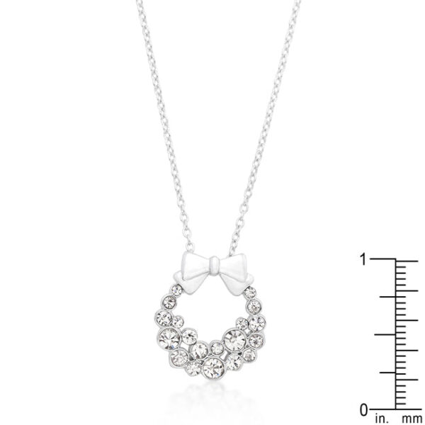 Close-up of the wreath pendant showing graduated crystal sizes and rhodium plated metal