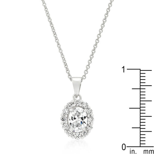 Close-up angle of the pendant showing the stone setting and rhodium plated metal detail