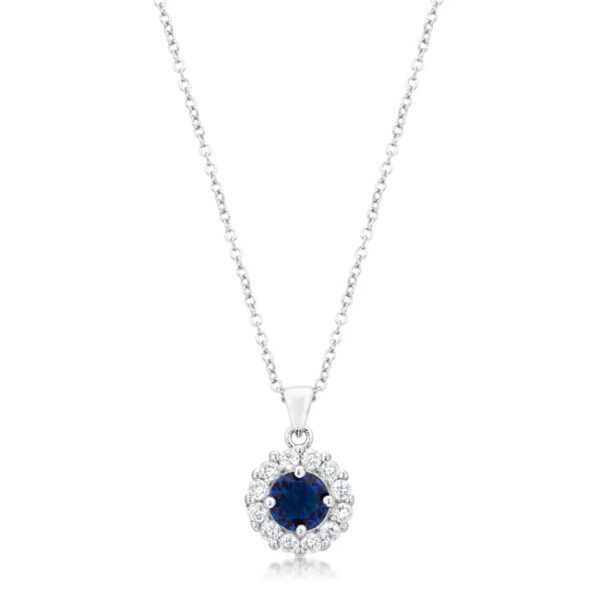 Blue-stone pendant with a round cubic zirconia in a prong setting on a chain