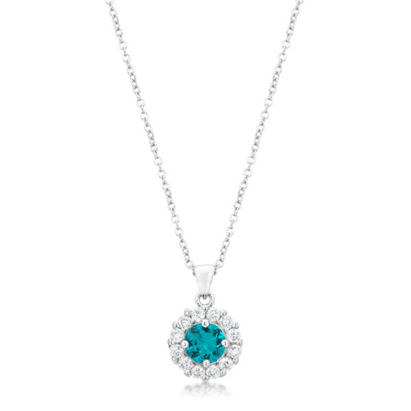 Pendant with a round cubic zirconia stone in a prong setting on a rhodium plated chain