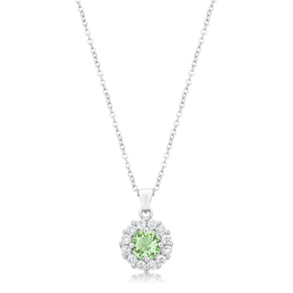Rhodium plated pendant with round cubic zirconia stones set in prongs, shown on a chain