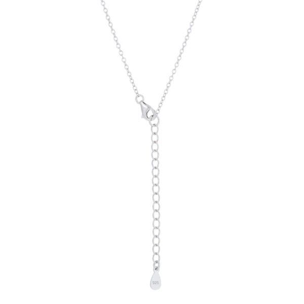 Close-up of the prong-set trillion cut cubic zirconia stones on the drop pendant
