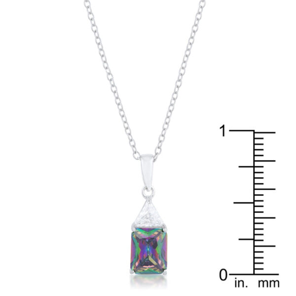 Side angle of the rhodium plated pendant showing its drop shape and metal finish