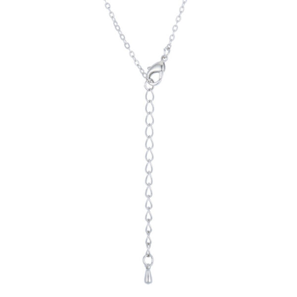 Close-up of the butterfly pendant showing cubic zirconia stone placement and rhodium finish