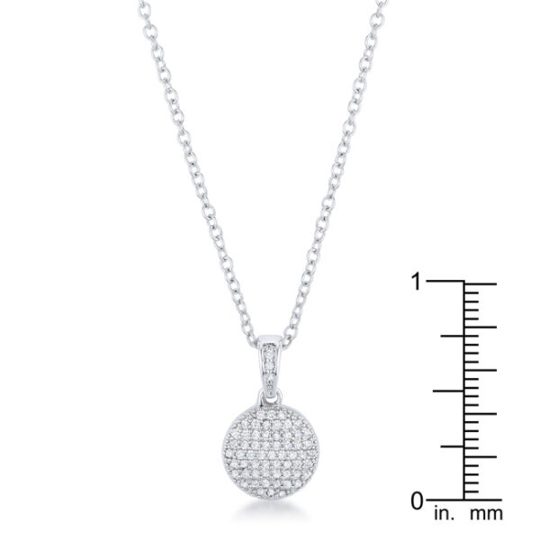 Rhodium necklace chain shown alongside the cubic zirconia disk pendant