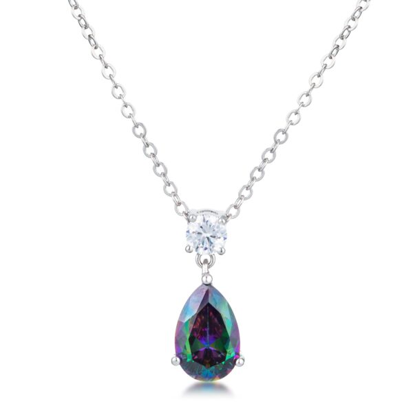 Silvertone teardrop pendant with mystic-cut champagne cubic zirconia stones