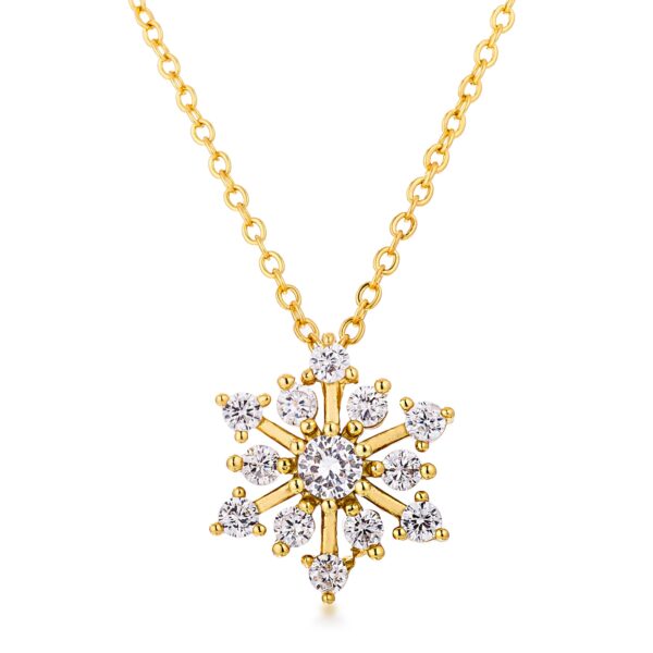 Gold plated snowflake pendant necklace set with clear cubic zirconia stones
