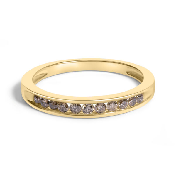 10K Yellow Gold Plated .925 Sterling Silver 1/4 Cttw Channel Set Round Diamond 11 Stone Wedding Band Ring (K-L Color, I1-I2 Clarity) - Size 7