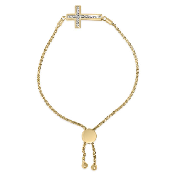 Gold Vermeil Diamond Accent Cross Lariat Bolo Bracelet - Sterling Silver